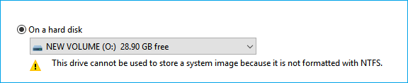 Problem - cannot create system image to USB for file system not supported.