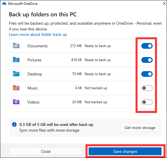 click save changes to sync