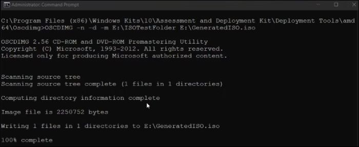 execute the File/Folder to create an ISO image