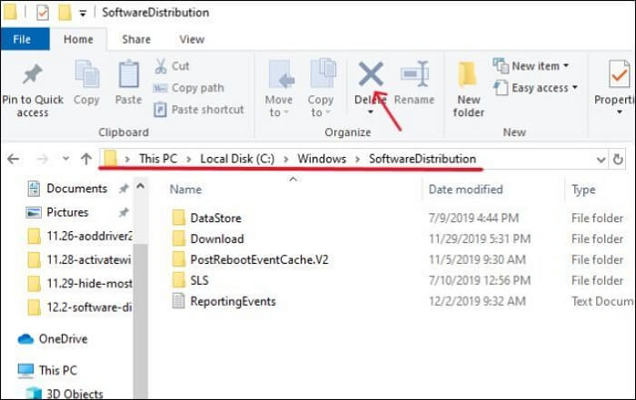 delete software distribution folder