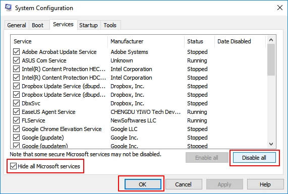 zakažte službu Windows a zkuste clean boot