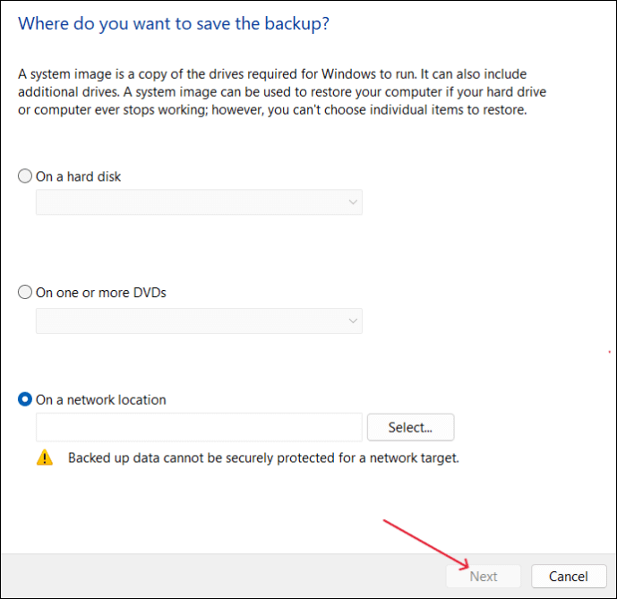 select a backup location