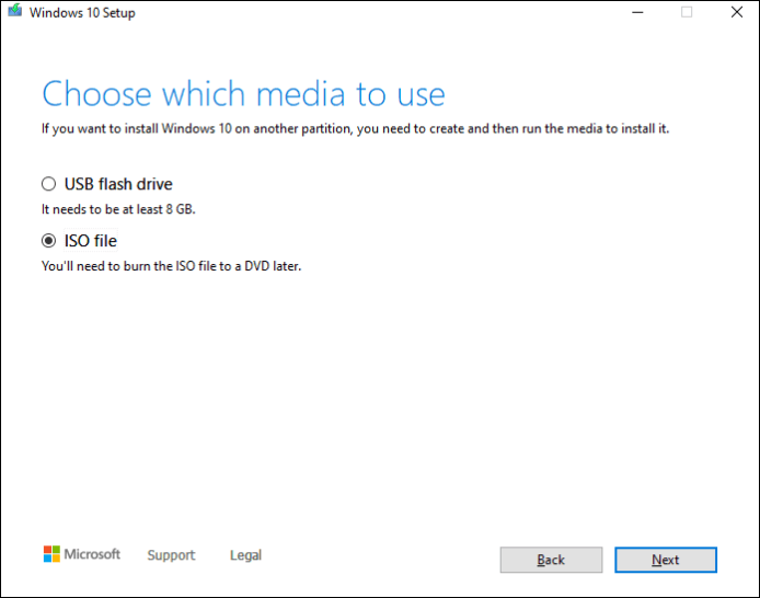 choose the media to use as an ISO file