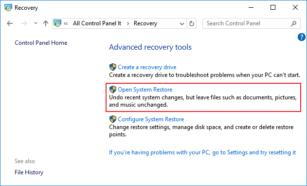 Use the system restore feature from the control panel to restore что делать