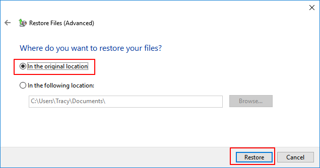 Restore User Profile backup in Windows Backup and Restore