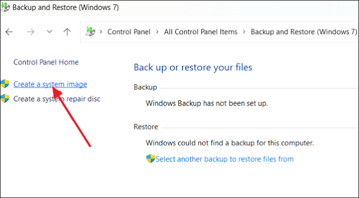 click Create a system image