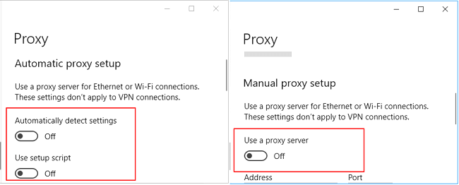 Turn off Proxy settings