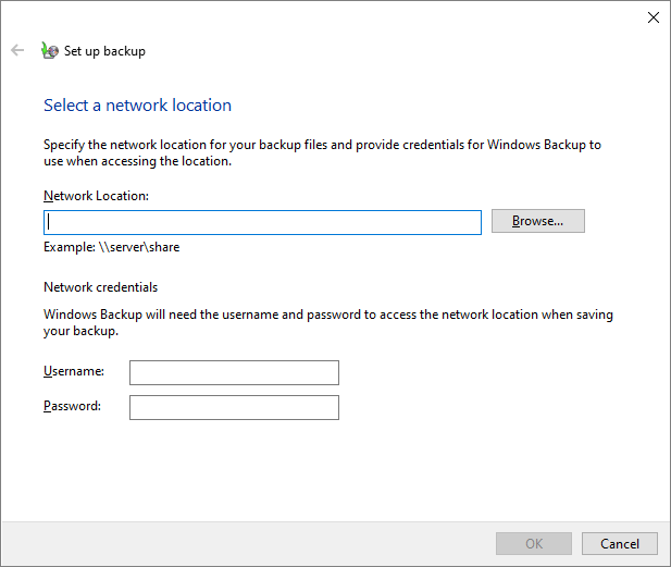 configure network drive as the backup drive