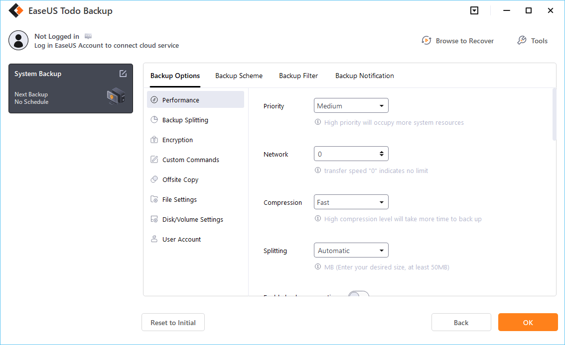 customize backup settings