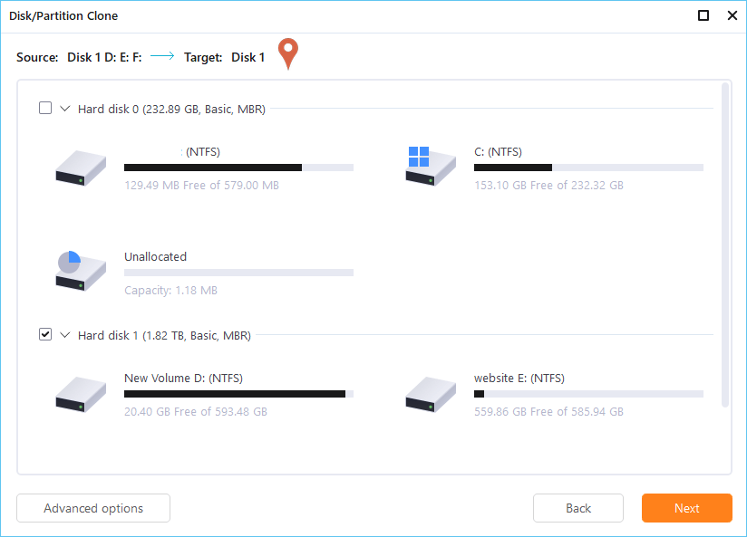 start cloning disk or migrating OS