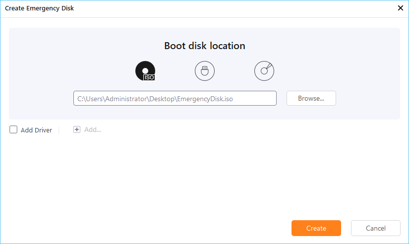 Sistem aktarımı için acil disk oluşturmaya başlayın