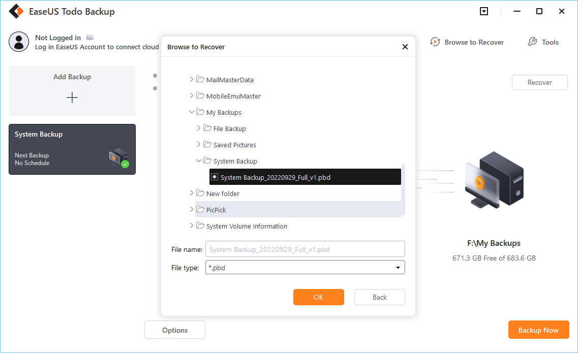 Choose system image to transfer.