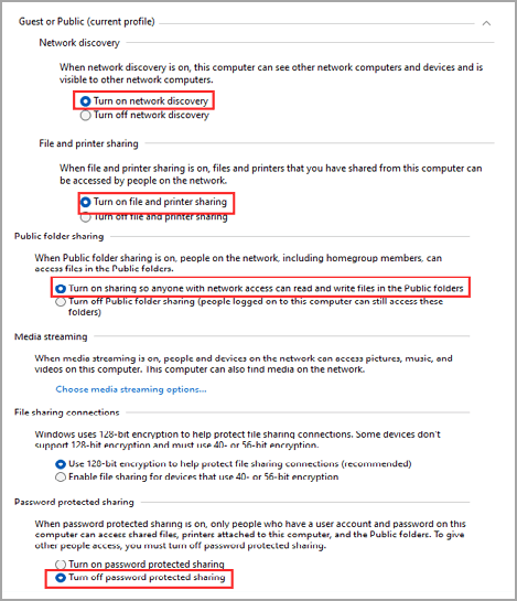Change advanced sharing settings