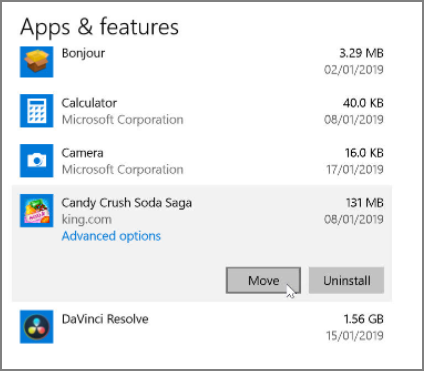 choose the target app and click“Move”.