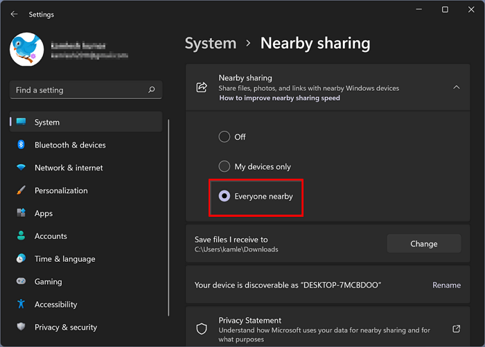 fix nearby sharing windows 11