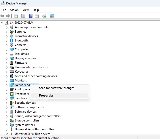 select the network adapter