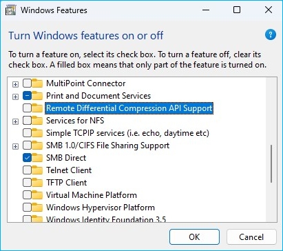 uncheck the windows feature