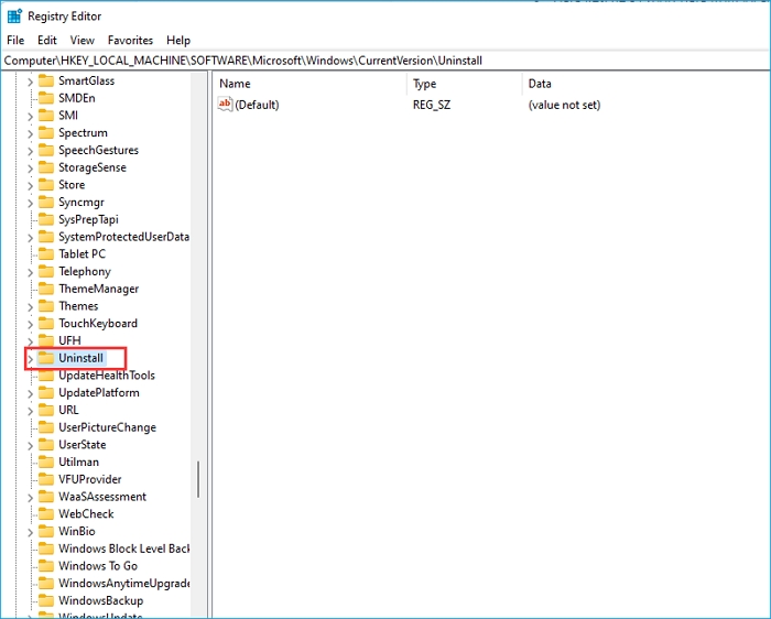 Uninstall Using Registry Method