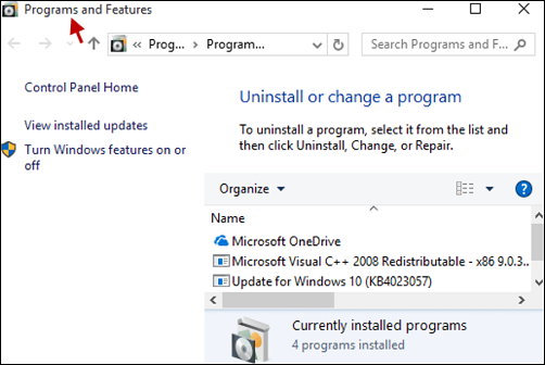programs and features