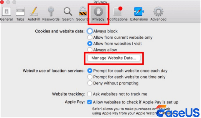 click manage website data
