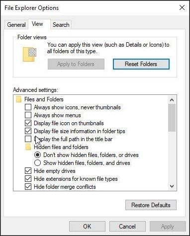 click restore defaults