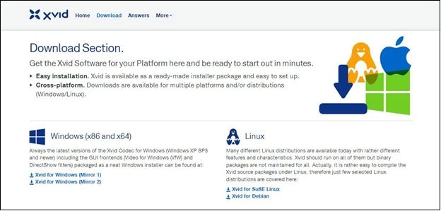 Launch browser to install Xvid codec