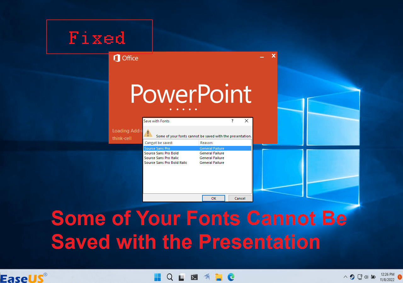 some of your fonts cannot be saved with the presentation