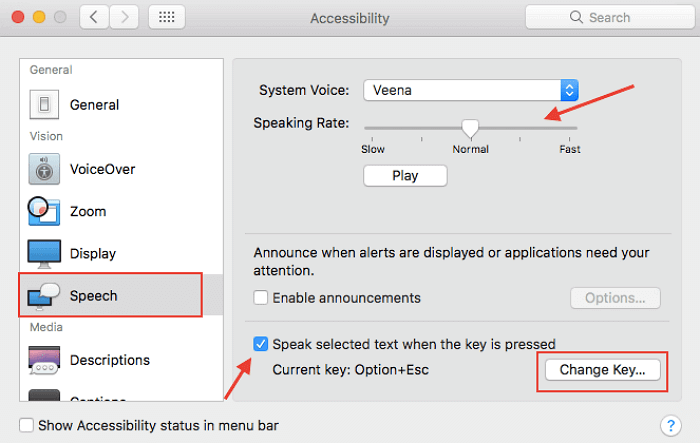 how to enable speak text on mac