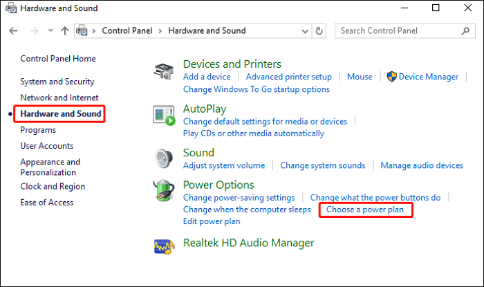 click Choose a power plan