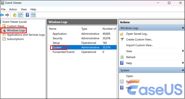 Select windows logs and then system