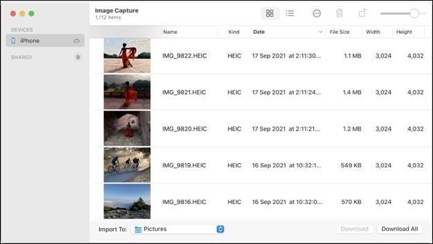 pictures in image capture
