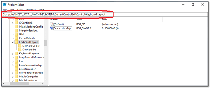 Registry editor's bar