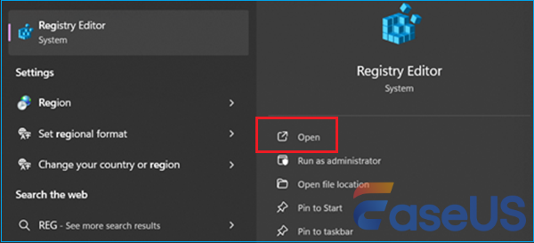 Select open registry editor