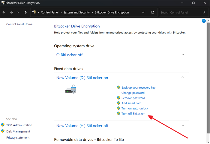 turn off bitlocker