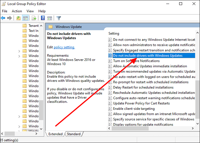 double-click Do not include drivers with Windows Update