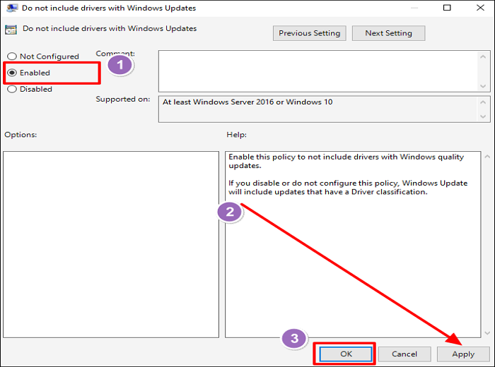 select Enable, Apply, and OK