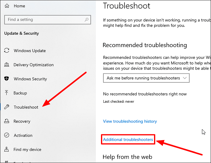 go to Troubleshoot and then Additional troubleshooters