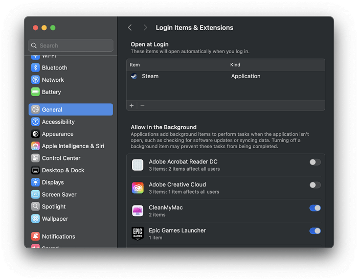 Login Items & Extensions