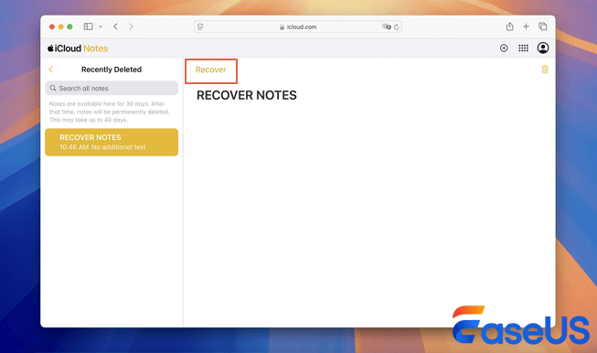 recover deleted Notes from iCloud