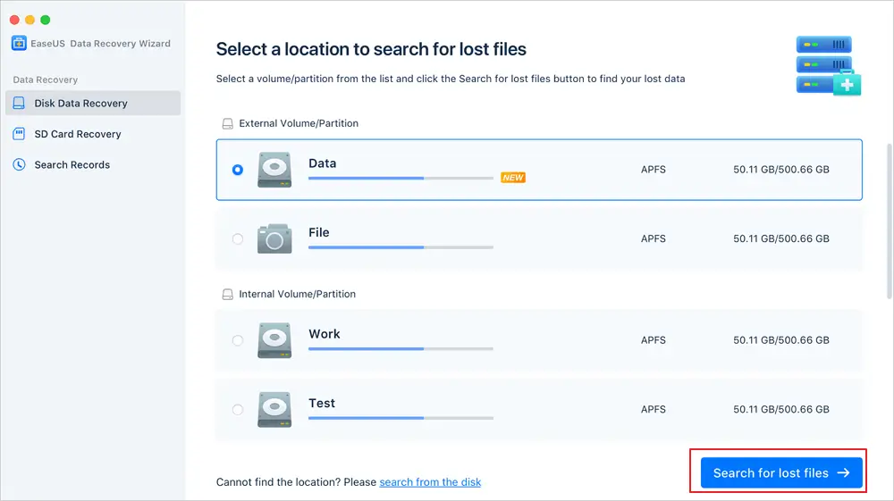 EaseUS Data Recovery Wizard for Mac Step 1
